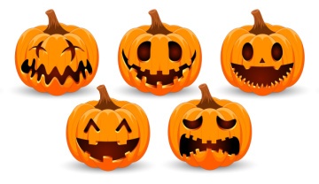 Halloween pumpkins each with a different face