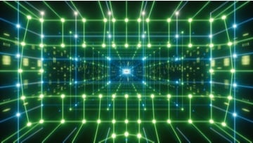 3d rendering of cyberspace and a virtual metaverse in lights