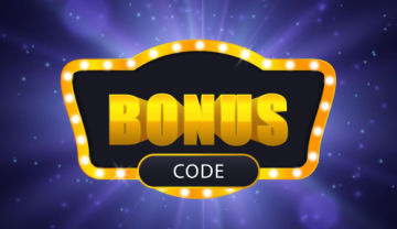 a black, yellow and white "bonus code" banner on a blue starry background