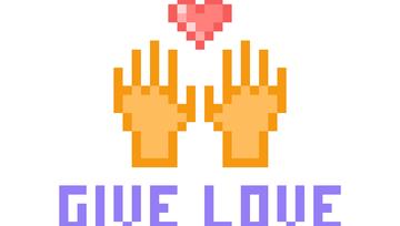 video style graphic showing a heart, two hands and Give Love below