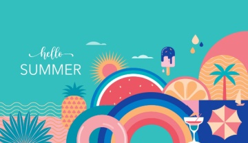 poster featuring summertime fun activities and Hello Summer