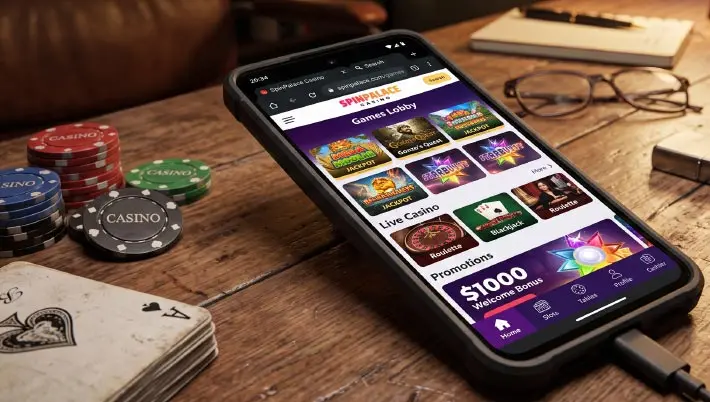 mobile browser showing casino games lobby online