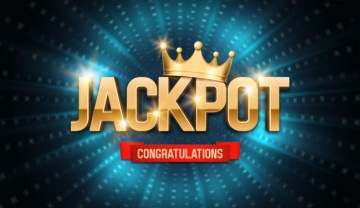 Jackpot Congratulations sign with a crown on the word Jackpot all on a blue background.