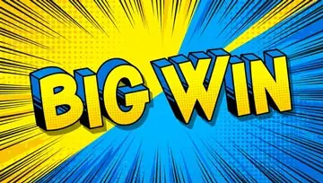 Big Win sign in big yellow letters on a yellow and blue background 