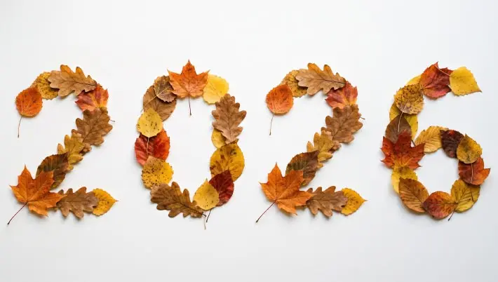 2026 on autumn-colored leaves