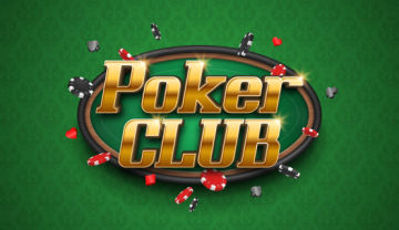 Words Poker Club on a background of a green poker table with chips flying around.