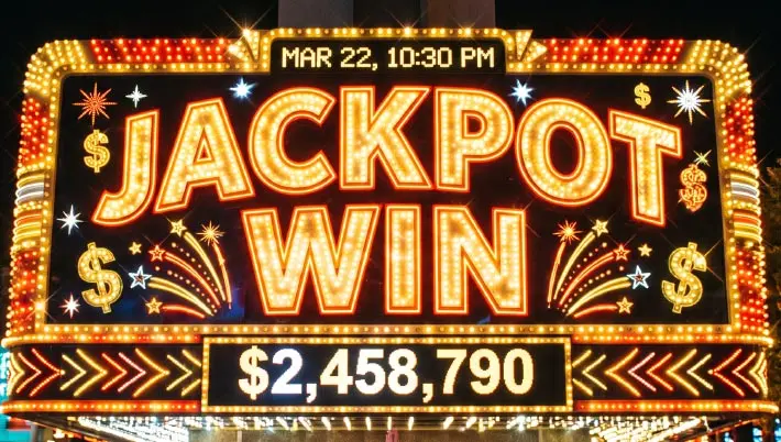 "Jackpot Win" sign in lights