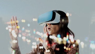 woman wearing Virtual Reality glasses