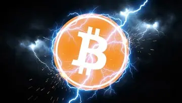 Lightning surrounding Bitcoin logo