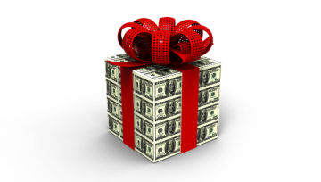 Gift-wrapped dollar bills  