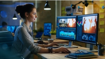female video editor preparing a video for streaming
