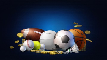 football, basketball, soccer ball, baseball, tennis ball, badmitton, golf ball sitting on the table with gold coins around