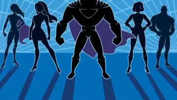 shadow drawing of superheroes on a blue background  