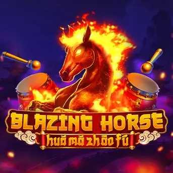 Jeu de casino Blazing Horse avec un cheval enflammé entouré de tambours