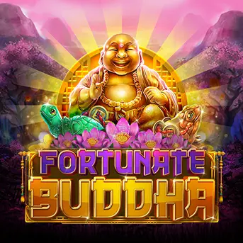 Jeu de casino Fortunate Buddha avec un Bouddha doré souriant et des fleurs de lotus