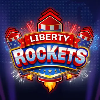 Logo du jeu de casino Liberty Rockets avec des fusées patriotiques et des feux d’artifice