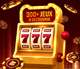 Machine à sous dorée avec trois 7 rouges et plus de 300 jeux à découvrir