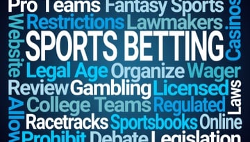 sports betting word cloud on blue background