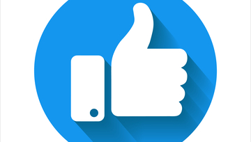 white thumbs up Like icon on a blue circle background